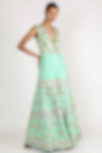 Mint Green Embellished Jumpsuit With Belt by Papa Don'T Preach By Shubhika at Pernia's Pop Up Shop