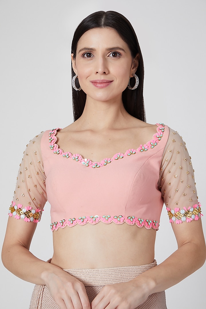 Pink Embroidered Blouse by Papa Don'T Preach By Shubhika at Pernia's Pop Up Shop