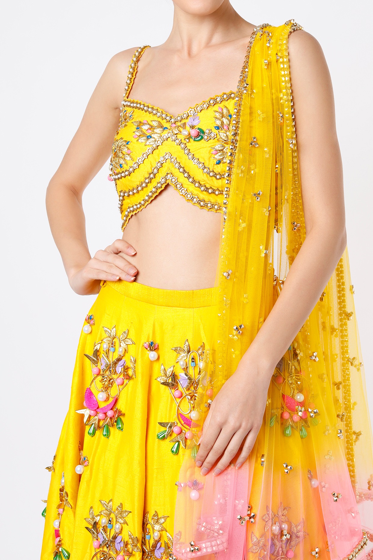 Buy Gold Tulle Embellished Metal Freya Hand Draped Mermaid Lehenga Set For  Women by Papa Don't Preach Online at Aza Fashions.