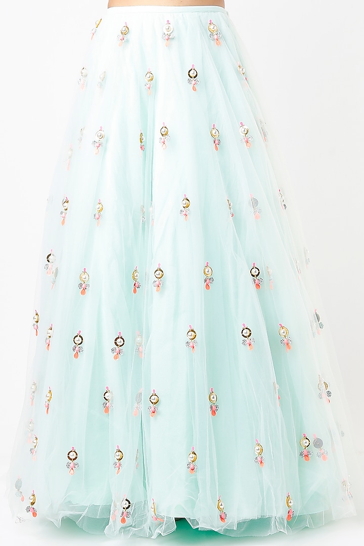 Powder Blue Embroidered Bridal Lehenga Set by Papa Don't Preach by Shubhika at Pernia's Pop Up Shop