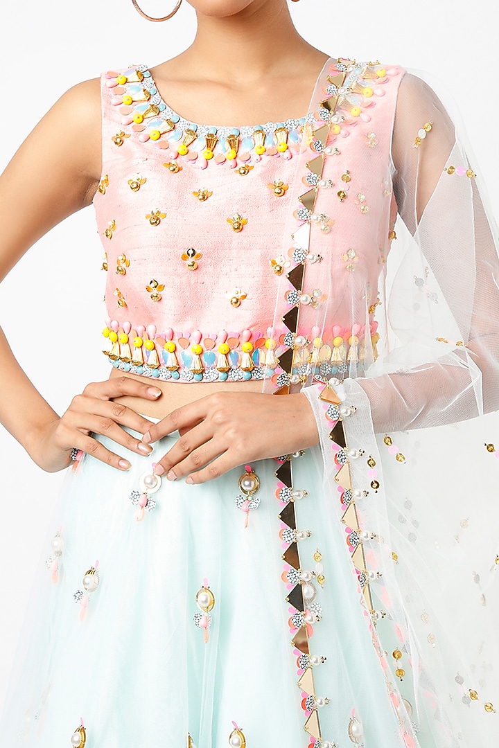 Powder Blue Embroidered Bridal Lehenga Set by Papa Don't Preach by Shubhika at Pernia's Pop Up Shop