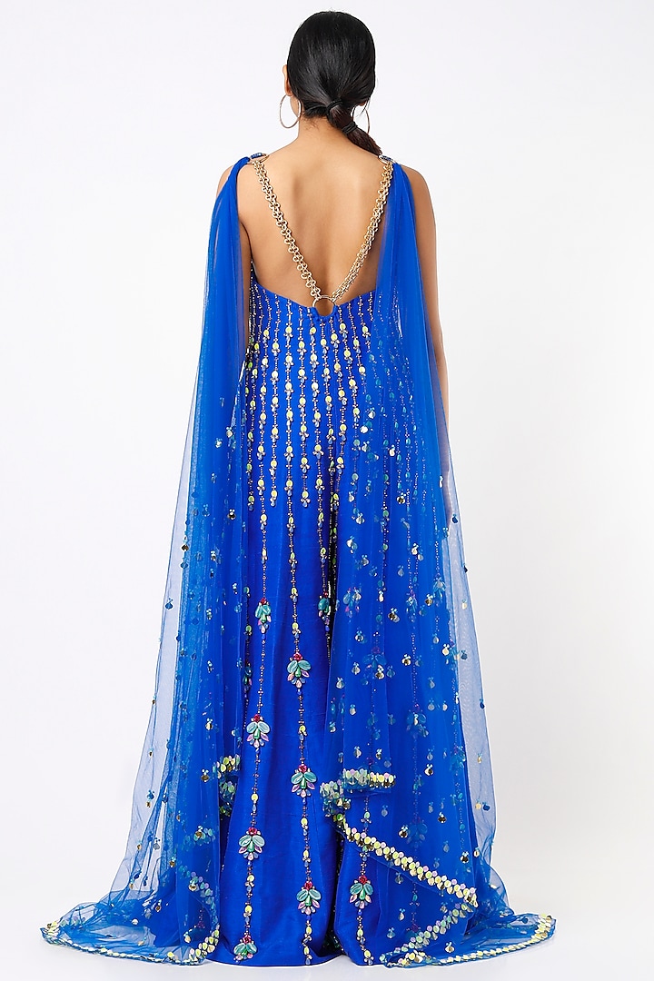 Electric Blue Embroidered Jumpsuit by Papa Don't Preach by Shubhika at Pernia's Pop Up Shop
