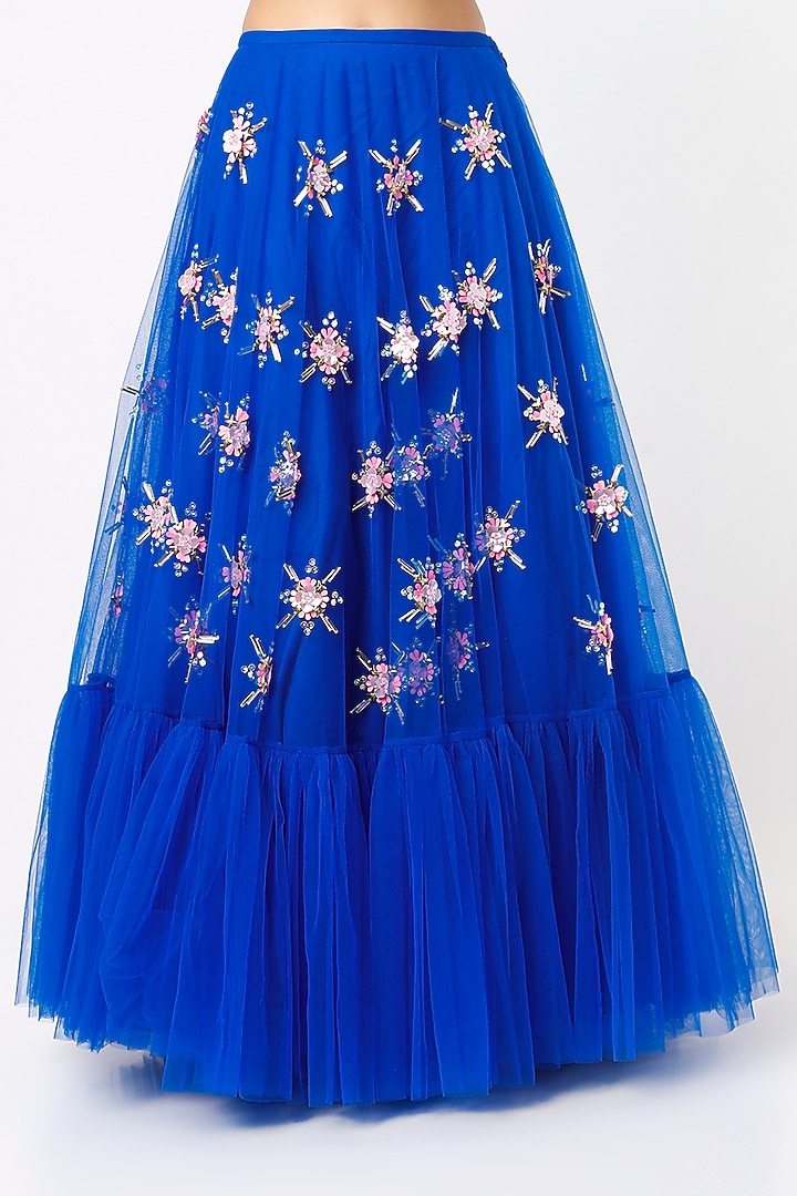 Electric Blue Embroidered Wedding Lehenga Set by Papa Don't Preach by Shubhika at Pernia's Pop Up Shop