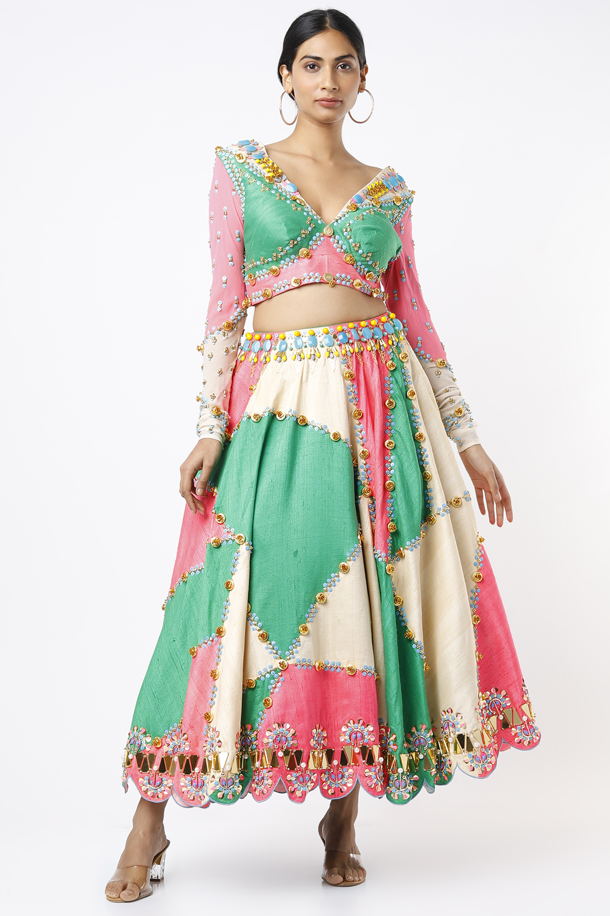 Multi-Colored Embroidered Half-Bridal Lehenga Set by Papa Don't Preach by Shubhika at Pernia's Pop Up Shop