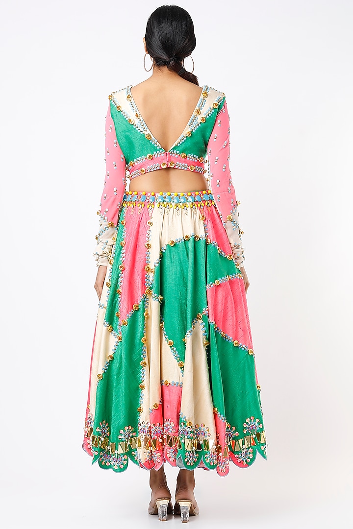Multi-Colored Embroidered Half-Bridal Lehenga Set by Papa Don't Preach by Shubhika at Pernia's Pop Up Shop
