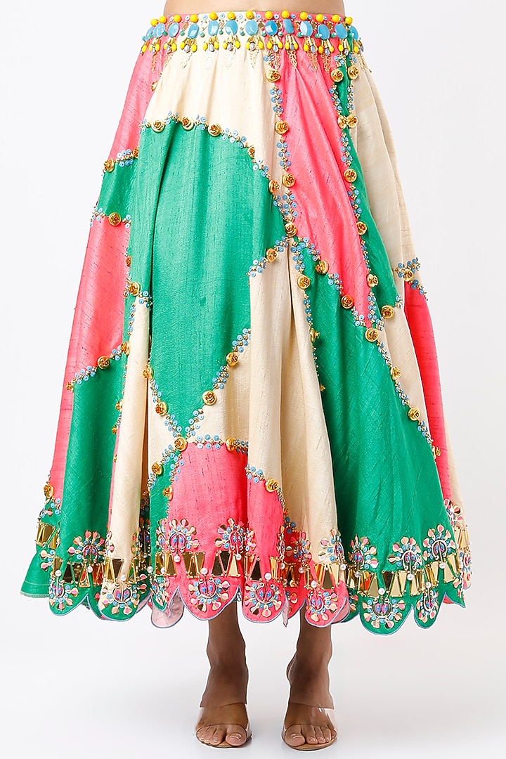 Multi-Colored Embroidered Half-Bridal Lehenga Set by Papa Don't Preach by Shubhika at Pernia's Pop Up Shop