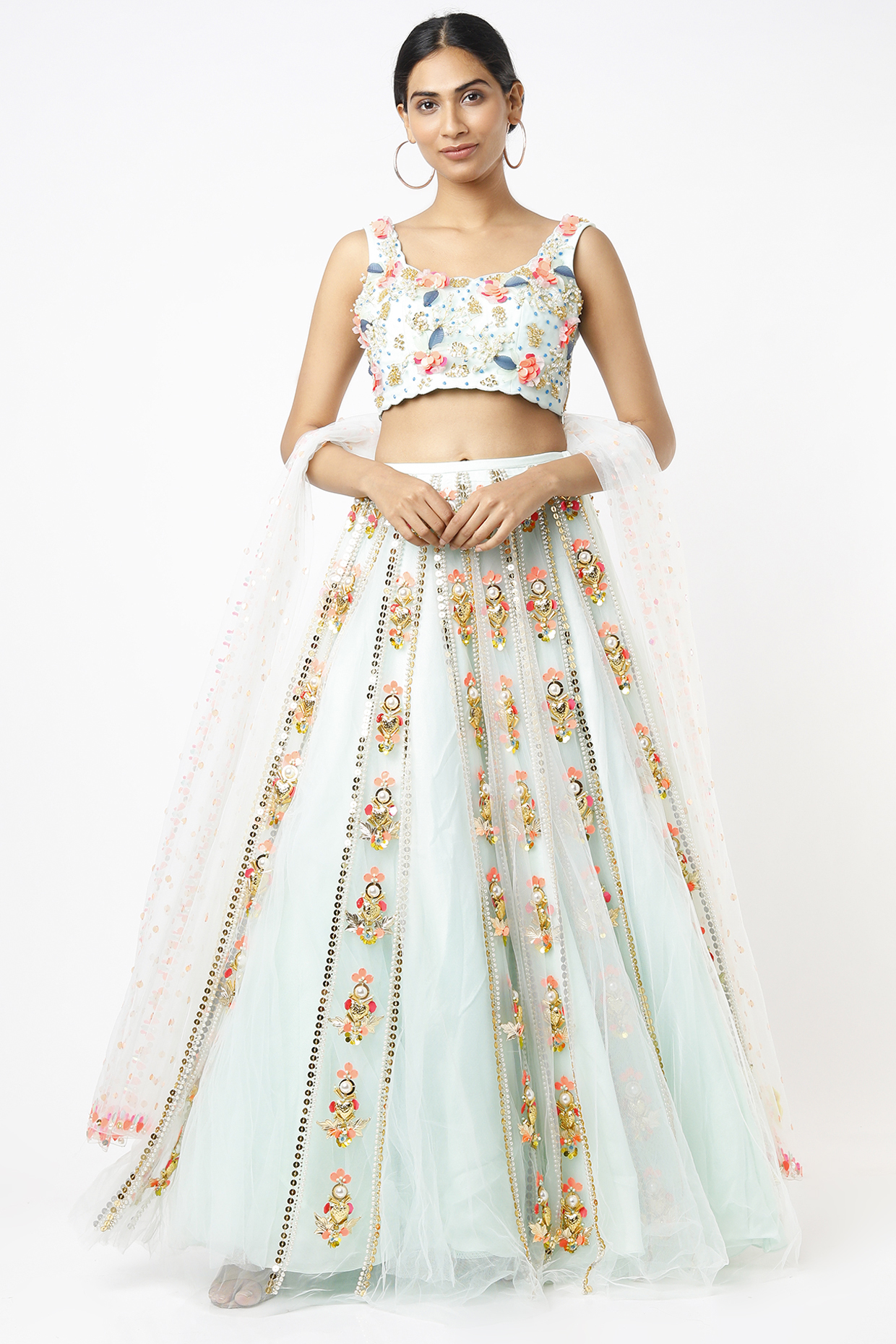 Mint Embroidered Bridal Lehenga Set by Papa Don't Preach by Shubhika at Pernia's Pop Up Shop