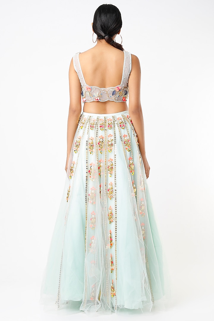 Mint Embroidered Bridal Lehenga Set by Papa Don't Preach by Shubhika at Pernia's Pop Up Shop