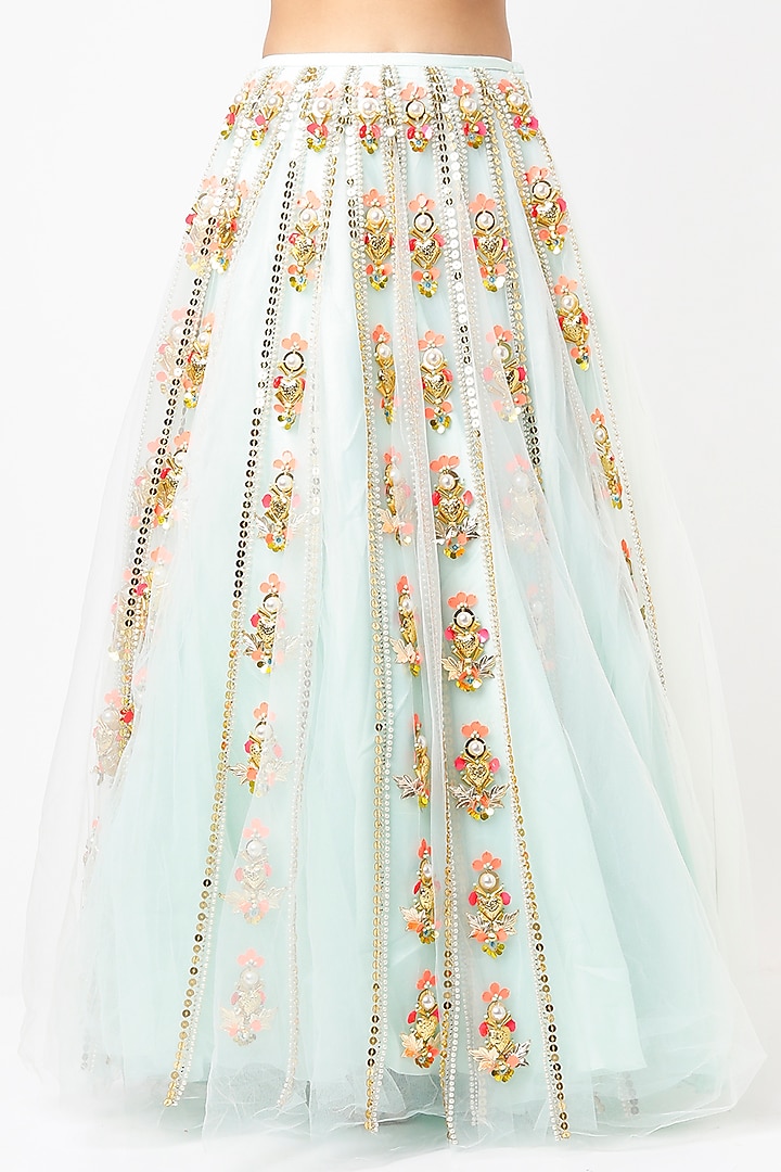 Mint Embroidered Bridal Lehenga Set by Papa Don't Preach by Shubhika at Pernia's Pop Up Shop