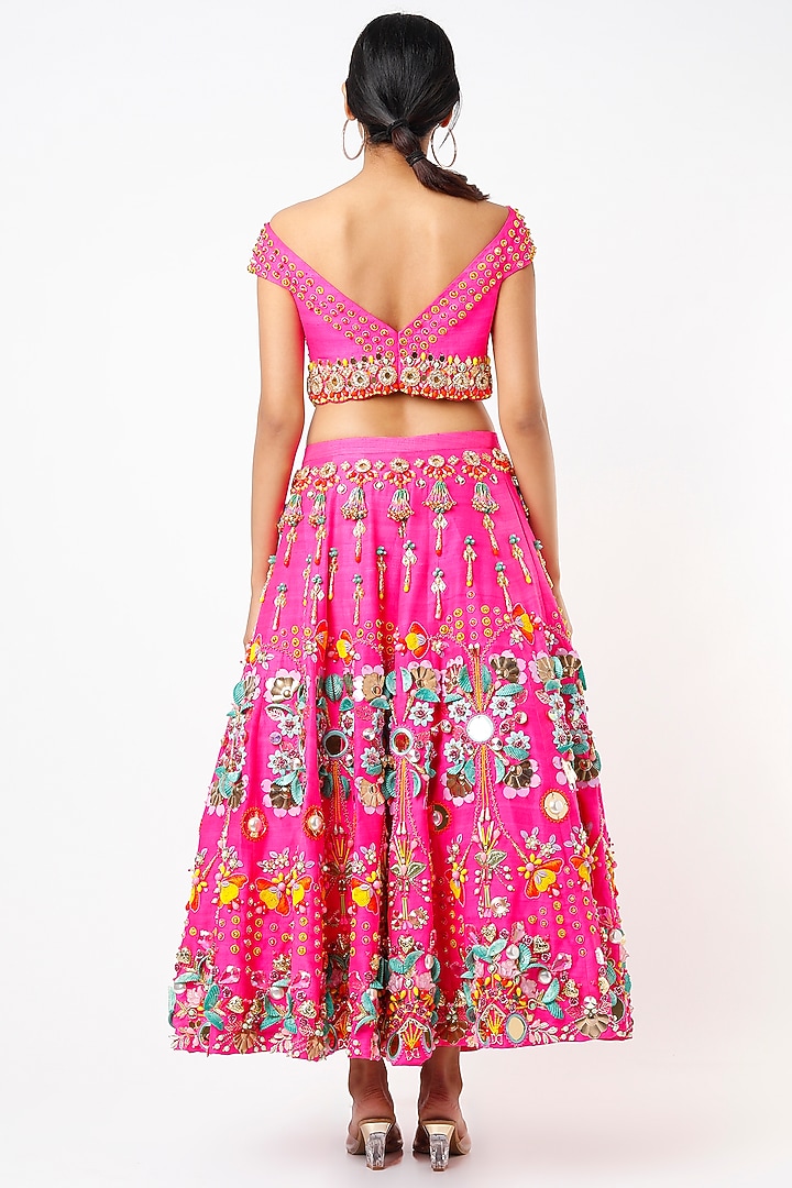 Hot Pink Embroidered Half-Bridal Lehenga Set by Papa Don't Preach by Shubhika at Pernia's Pop Up Shop