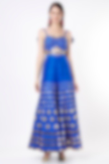 Electric Blue Embroidered Jumpsuit by Papa Don't Preach by Shubhika