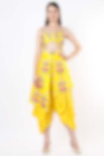 Yellow Raw Silk Embroidered Jumpsuit by Papa Don't Preach by Shubhika