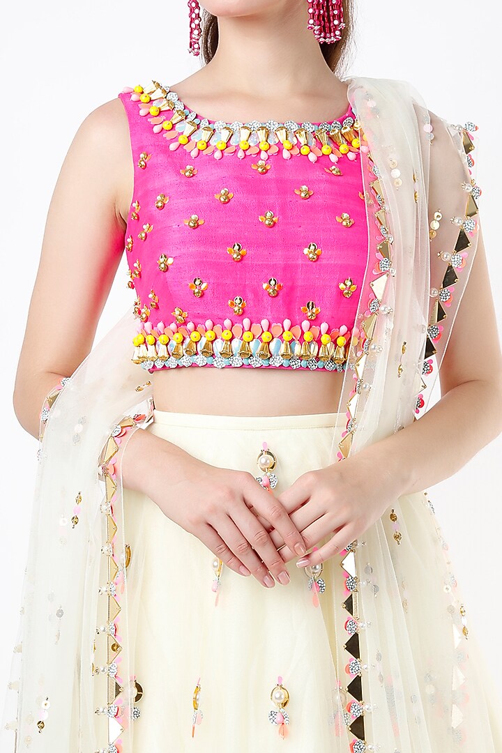 White Embellished Bridal Lehenga Set by Papa Don't Preach by Shubhika at Pernia's Pop Up Shop