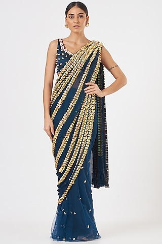 Blue Embroidered Saree Set by Papa Don't Preach by Shubhika