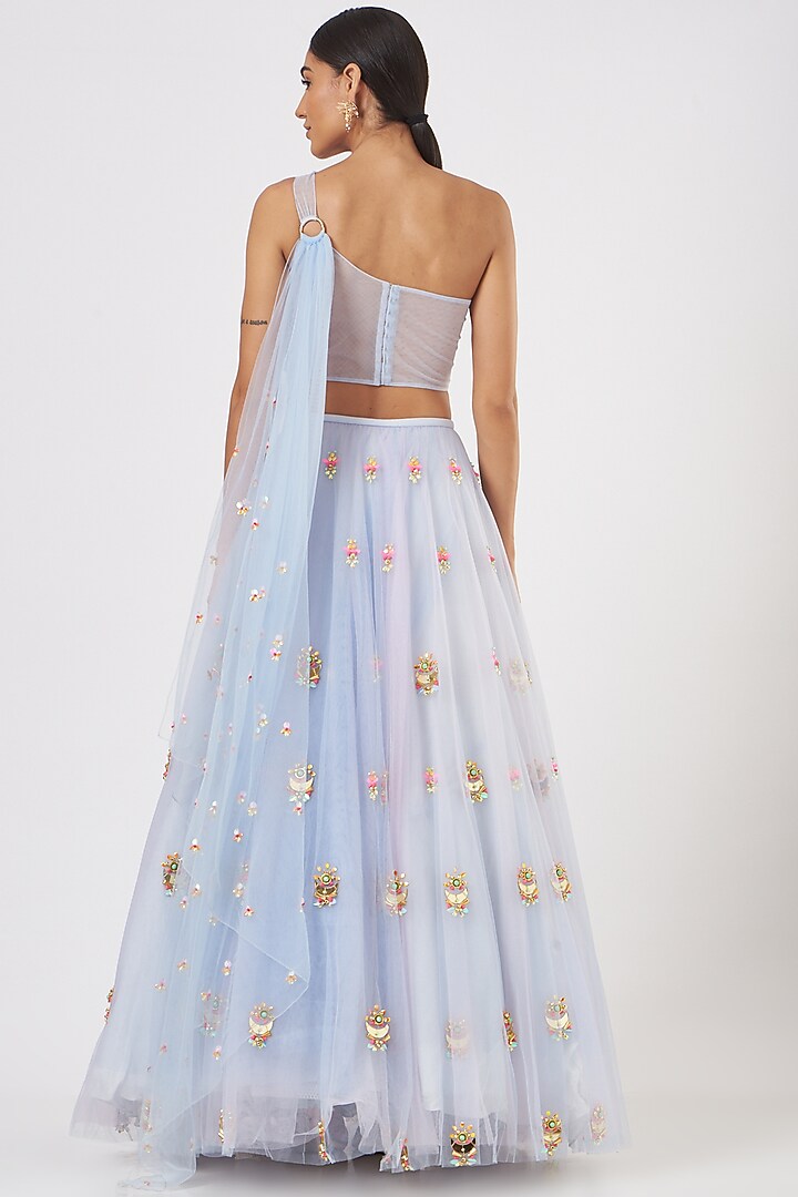 Powder Blue Embroidered Bridal Lehenga Set by Papa Don't Preach by Shubhika at Pernia's Pop Up Shop