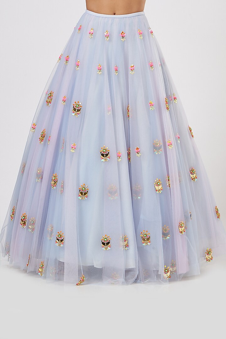 Powder Blue Embroidered Bridal Lehenga Set by Papa Don't Preach by Shubhika at Pernia's Pop Up Shop