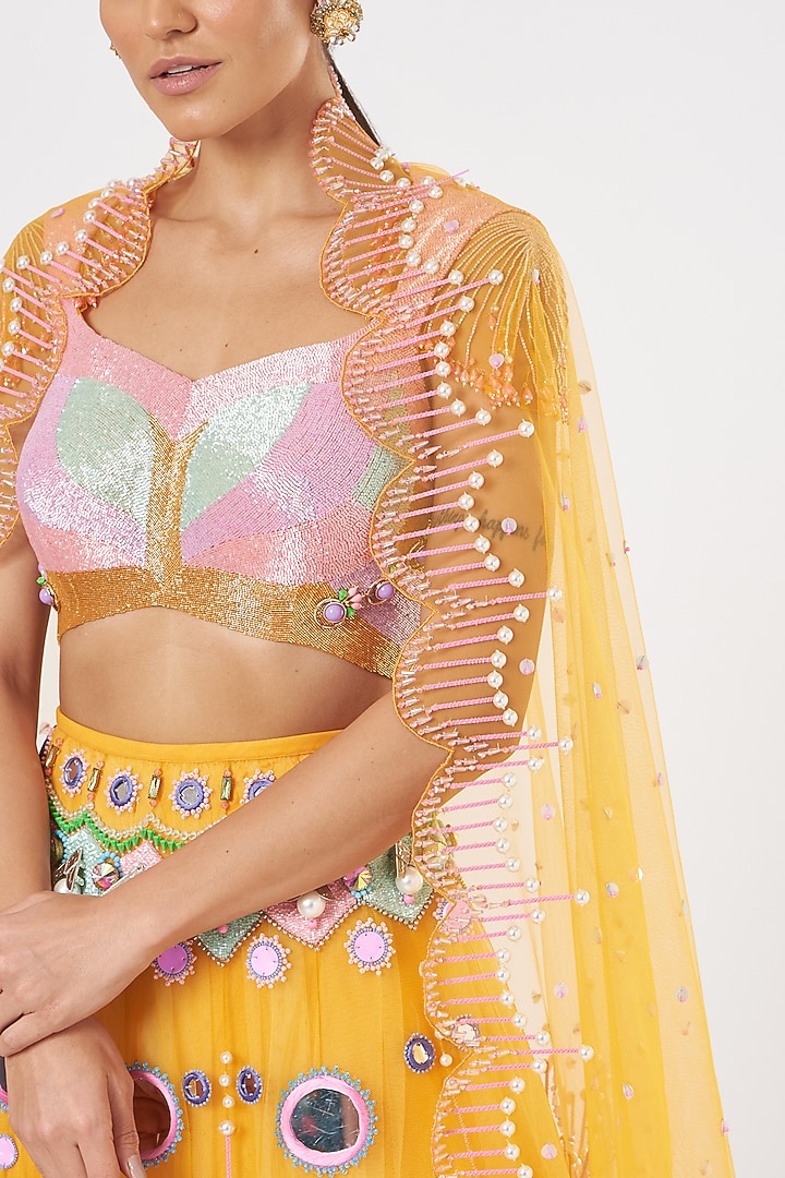 Yellow Embroidered Bridal Lehenga Set by Papa Don't Preach by Shubhika at Pernia's Pop Up Shop
