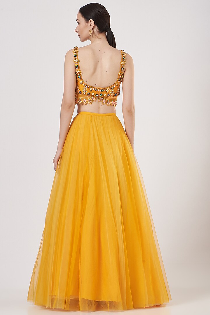 Yellow Tulle Bridal Lehenga Set by Papa Don't Preach by Shubhika at Pernia's Pop Up Shop