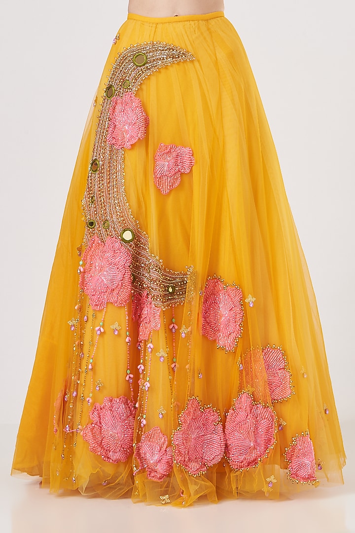 Yellow Tulle Bridal Lehenga Set by Papa Don't Preach by Shubhika at Pernia's Pop Up Shop