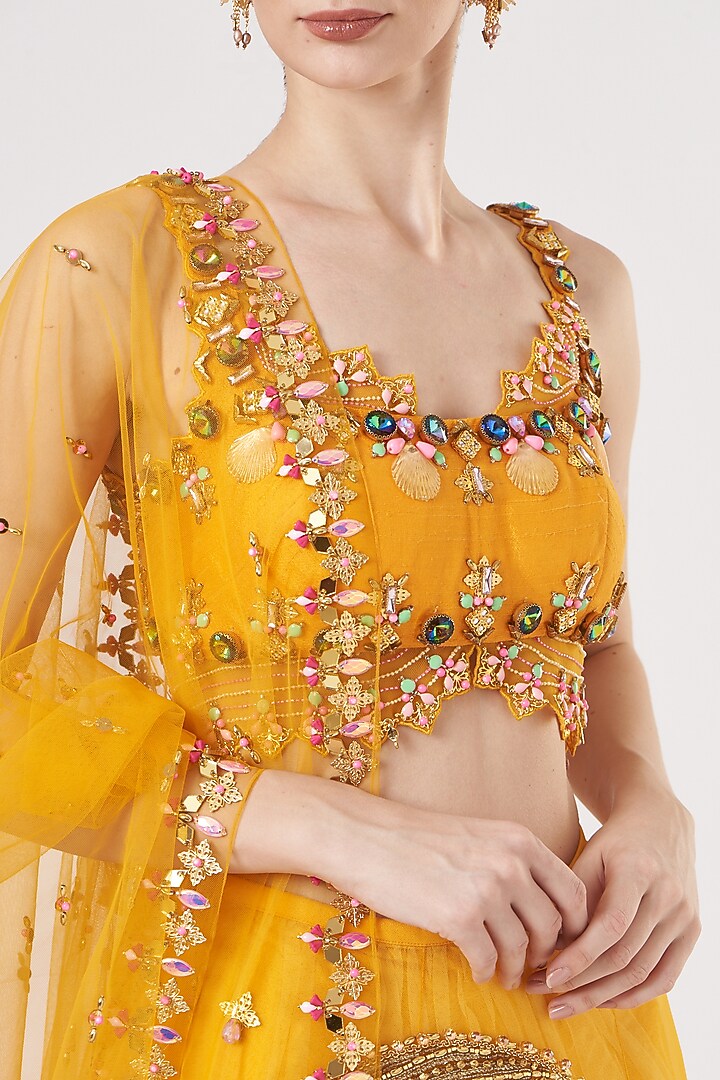 Yellow Tulle Bridal Lehenga Set by Papa Don't Preach by Shubhika at Pernia's Pop Up Shop