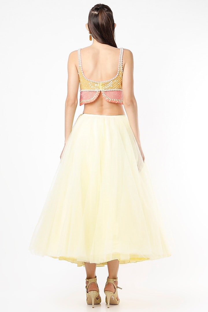 Baby Yellow Tulle Embellished Wedding Lehenga Set by Papa Don't Preach by Shubhika at Pernia's Pop Up Shop