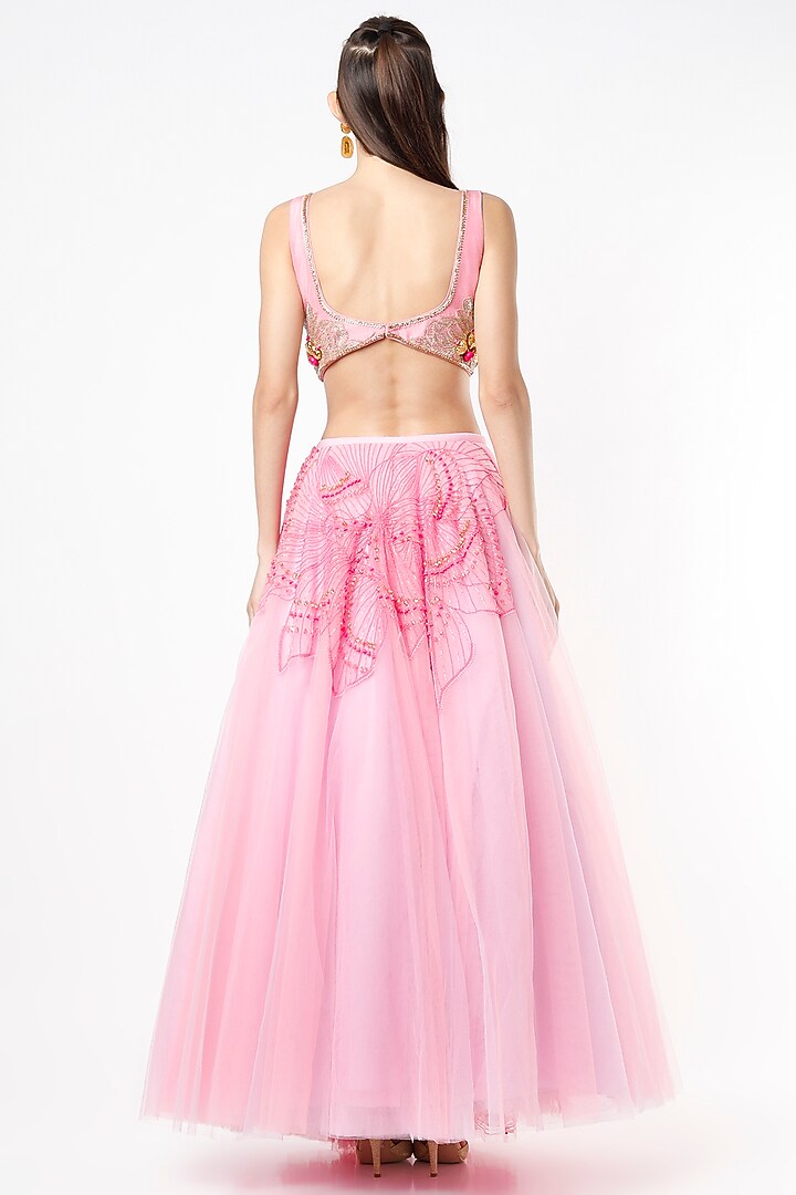 Blush Pink Tulle Embellished Bridal Lehenga Set by Papa Don't Preach by Shubhika at Pernia's Pop Up Shop