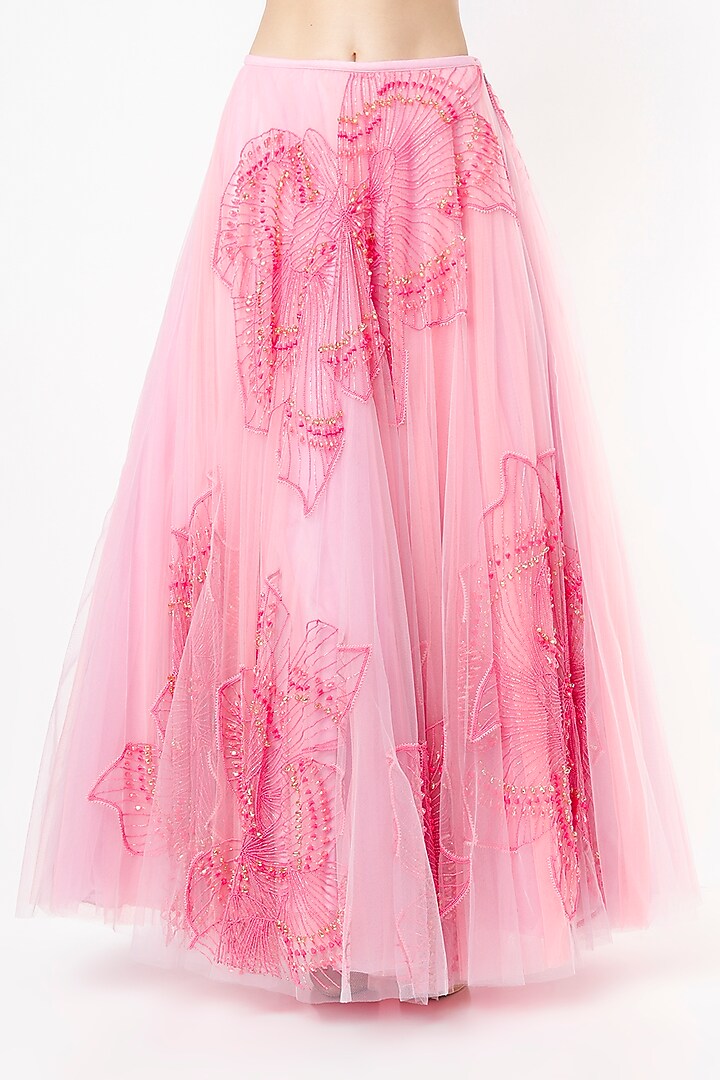 Blush Pink Tulle Embellished Bridal Lehenga Set by Papa Don't Preach by Shubhika at Pernia's Pop Up Shop
