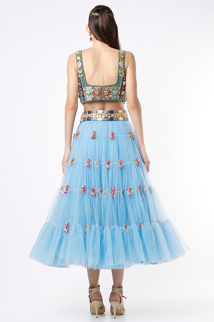 Powder Blue Tulle Embellished Bridal Lehenga Set by Papa Don't Preach by Shubhika at Pernia's Pop Up Shop