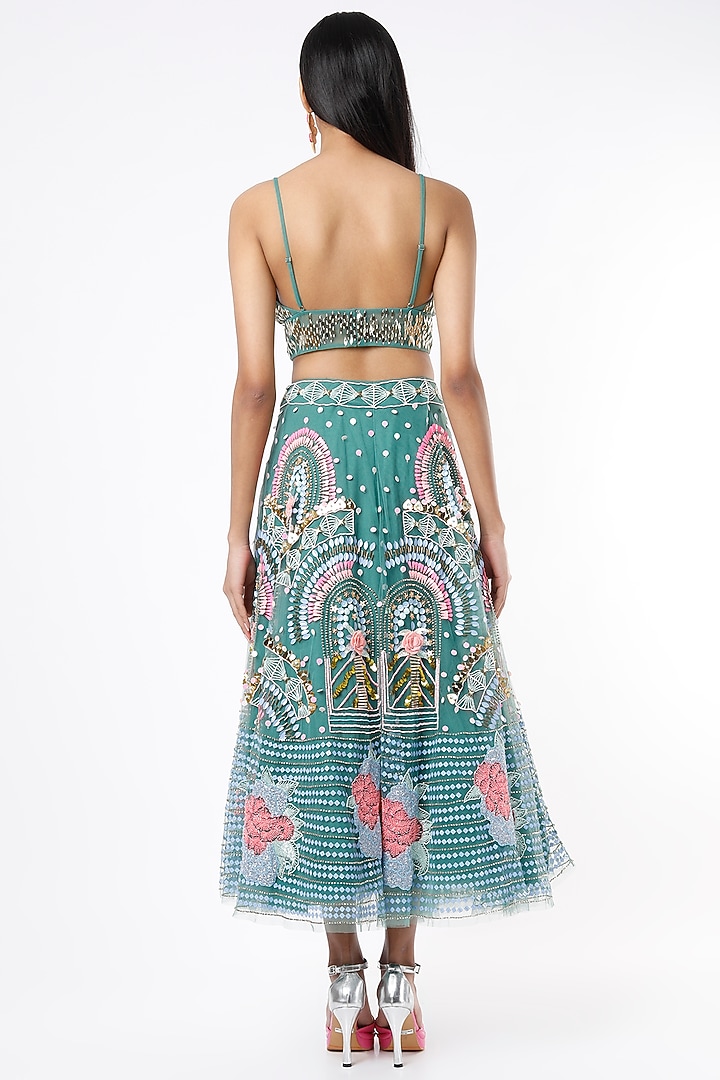 Forest Green Embroidered Short Bridal Lehenga Set by Papa Don't Preach by Shubhika at Pernia's Pop Up Shop