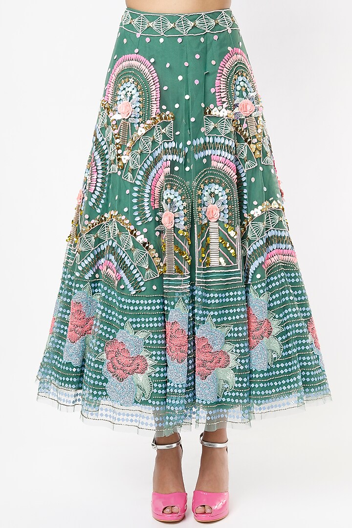 Forest Green Embroidered Short Bridal Lehenga Set by Papa Don't Preach by Shubhika at Pernia's Pop Up Shop