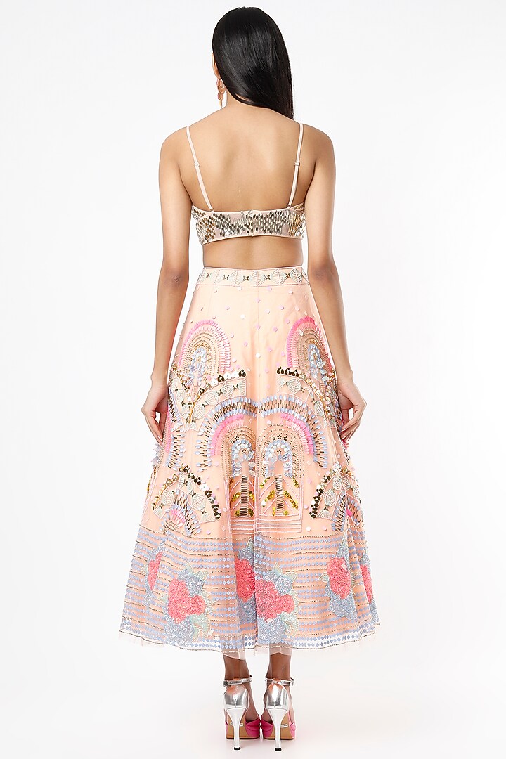 Peach Embroidered Short Bridal Lehenga Set by Papa Don't Preach by Shubhika at Pernia's Pop Up Shop