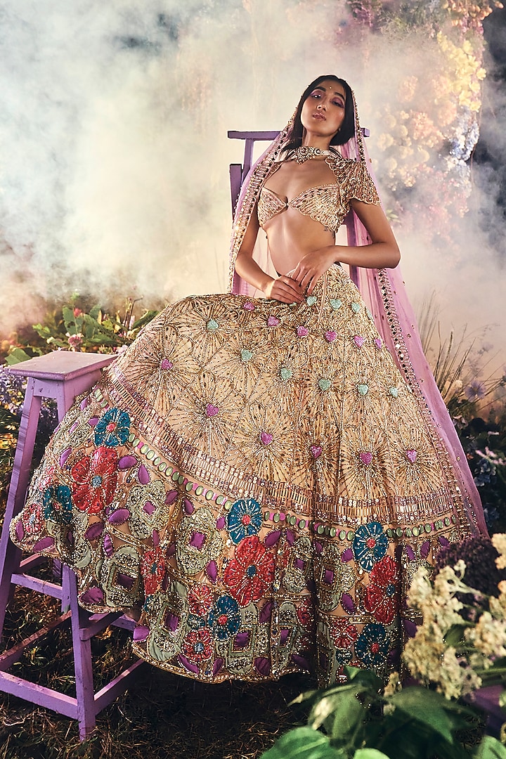 Ivory Tulle Embroidered Lehenga Set by Papa Don't Preach by Shubhika