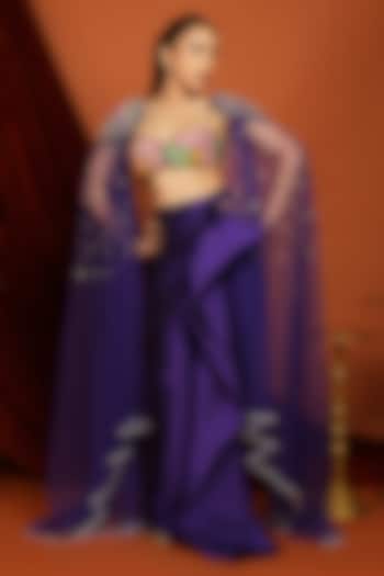 Purple Tulle Pearl Embroidered Cape Set by Papa Don't Preach by Shubhika at Pernia's Pop Up Shop