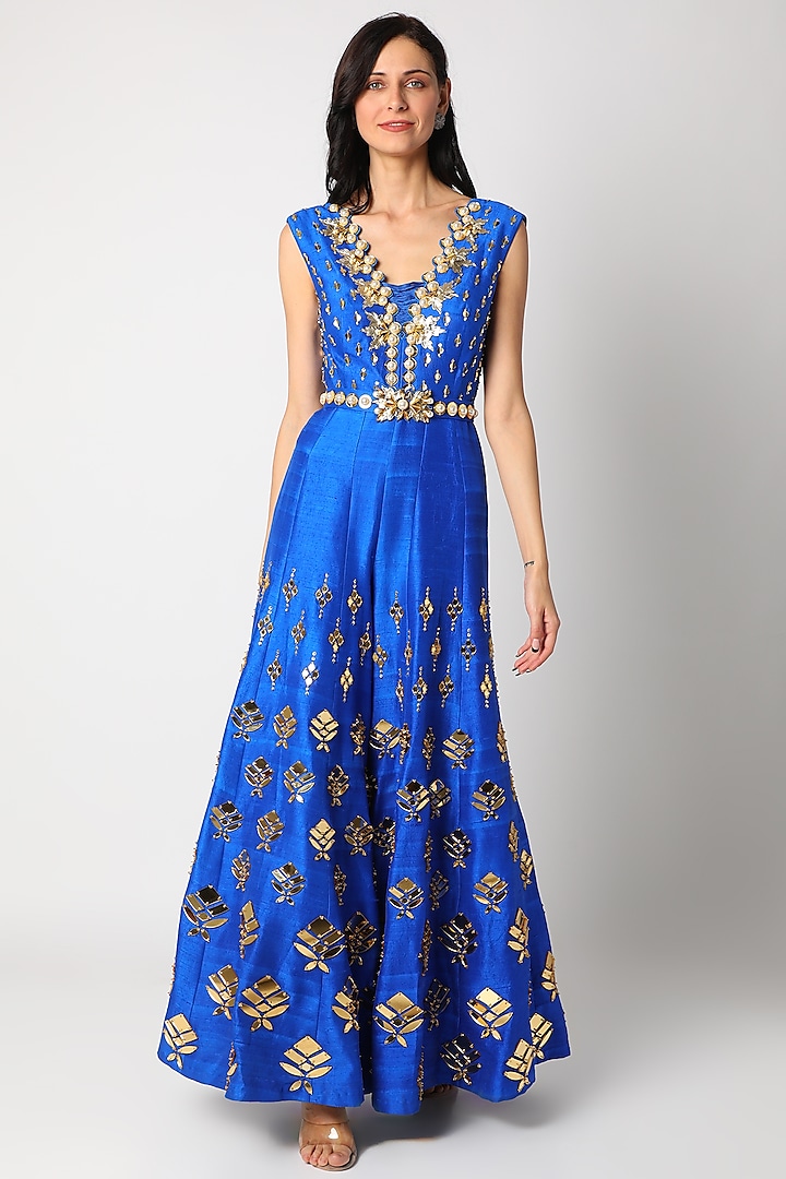 Electric Blue Embellished Jumpsuit by Papa Don'T Preach By Shubhika