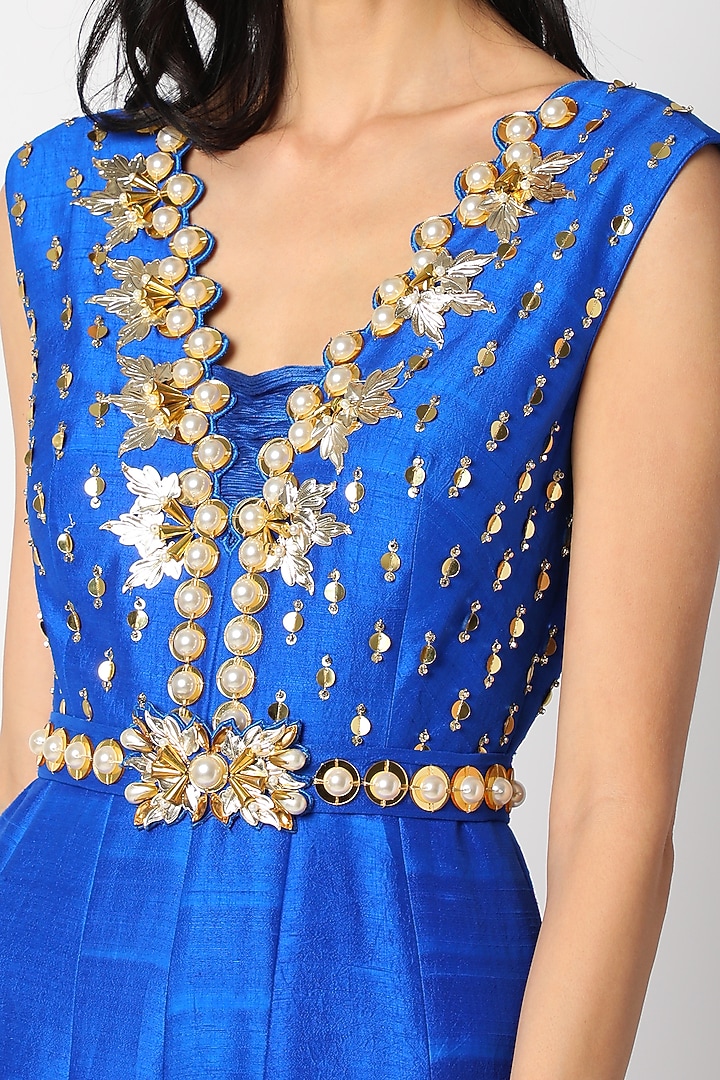 Electric Blue Embellished Jumpsuit by Papa Don'T Preach By Shubhika at Pernia's Pop Up Shop