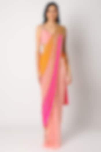 Multi Colored Embellished Pre-Stitched Reception Saree Set by Papa Don'T Preach By Shubhika at Pernia's Pop Up Shop