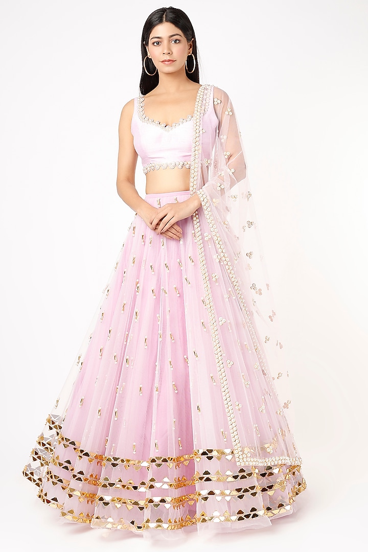 Lilac Embroidered Lehenga Set by Papa Don't Preach by Shubhika