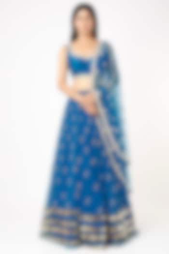Teal Blue Embroidered Lehenga Set by Papa Don't Preach by Shubhika