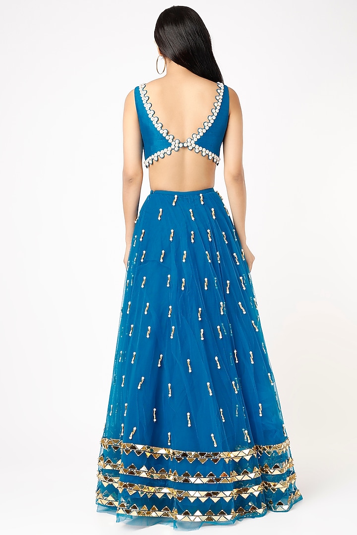 Teal Blue Embroidered Wedding Lehenga Set by Papa Don't Preach by Shubhika at Pernia's Pop Up Shop