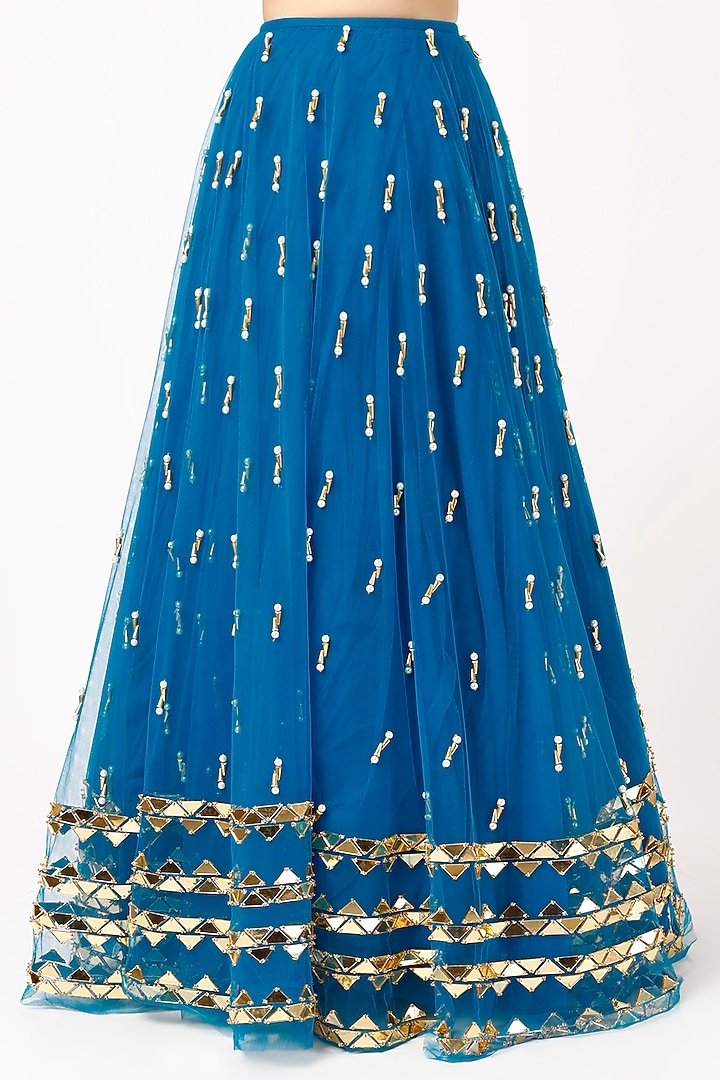 Teal Blue Embroidered Wedding Lehenga Set by Papa Don't Preach by Shubhika at Pernia's Pop Up Shop