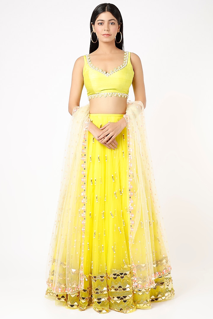 Lime Embroidered Lehenga Set by Papa Don't Preach by Shubhika