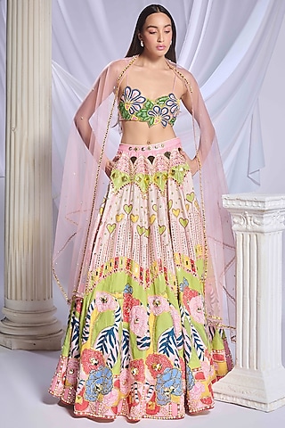 Multi-Colored Sequins Printed & Embroidered Lehenga Set by Papa Don't Preach by Shubhika