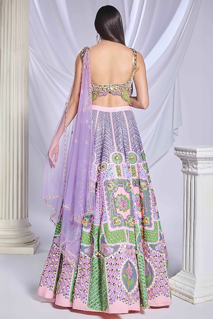 Multi-Colored Sequins Floral Embroidered Bridal Lehenga Set by Papa Don't Preach by Shubhika at Pernia's Pop Up Shop