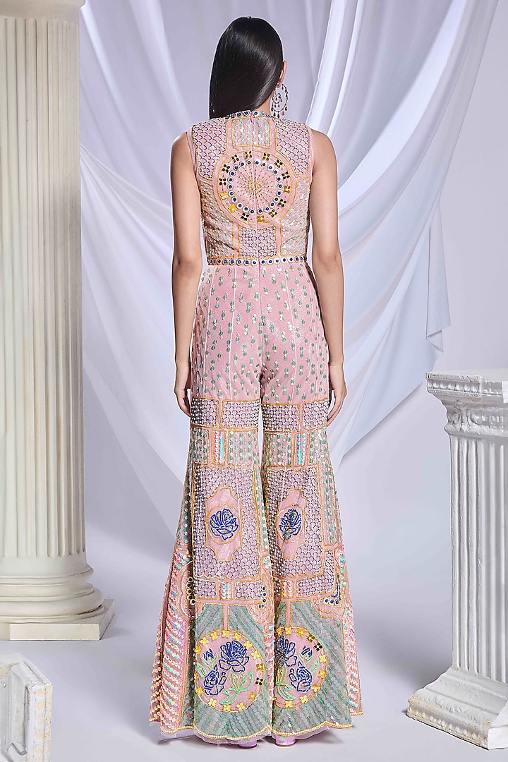 Baby Pink Tulle Sequin & Pearl Embroidered Jumpsuit by Papa Don't Preach by Shubhika at Pernia's Pop Up Shop