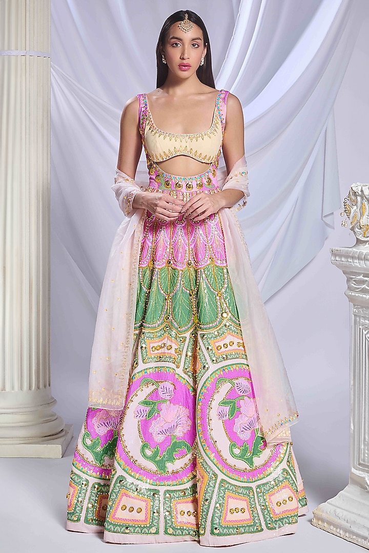 Multi-Colored Sequins Printed & Embroidered Anarkali Set by Papa Don't Preach by Shubhika at Pernia's Pop Up Shop