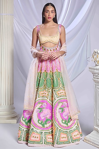 Multi-Colored Sequins Printed & Embroidered Anarkali Set by Papa Don't Preach by Shubhika
