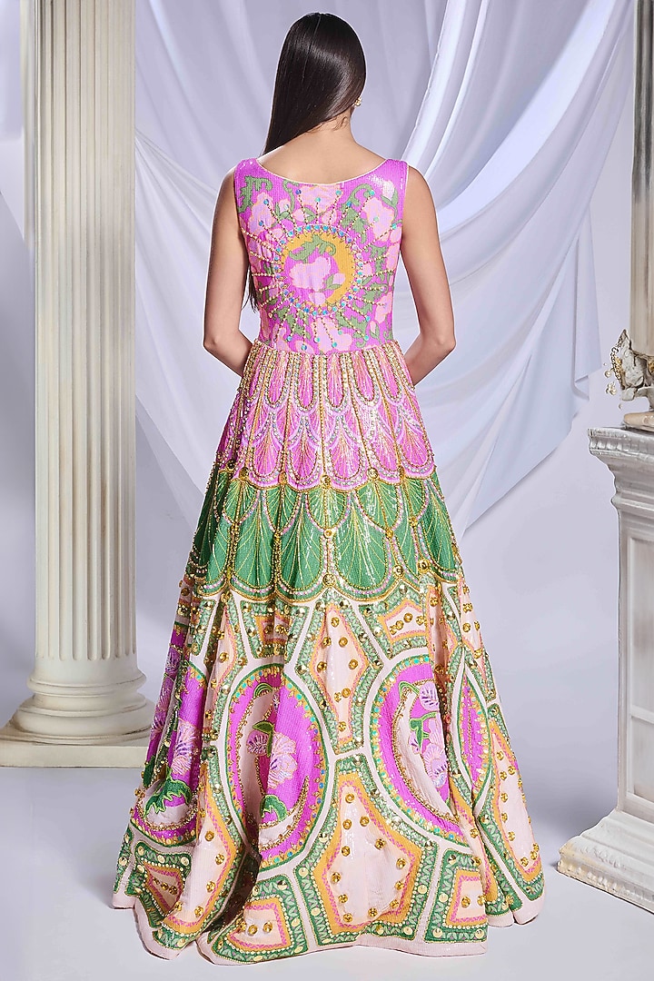 Multi-Colored Sequins Printed & Embroidered Bridal Anarkali Set by Papa Don't Preach by Shubhika at Pernia's Pop Up Shop
