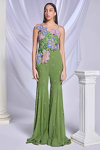 Moss Green Georgette Gharara Set by Papa Don't Preach by Shubhika