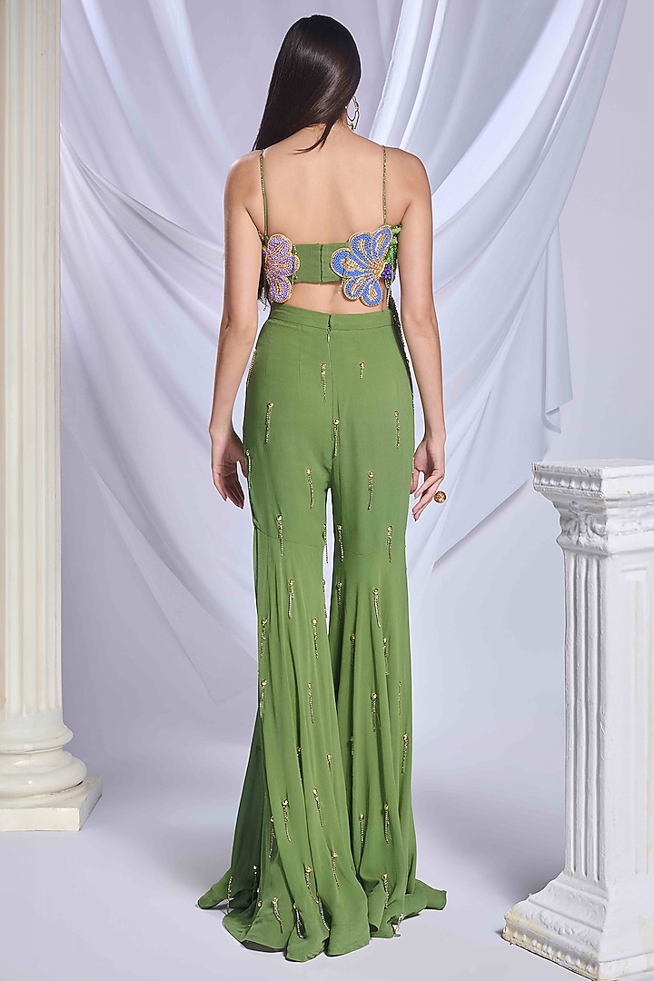 Moss Green Georgette Gharara Set by Papa Don't Preach by Shubhika at Pernia's Pop Up Shop