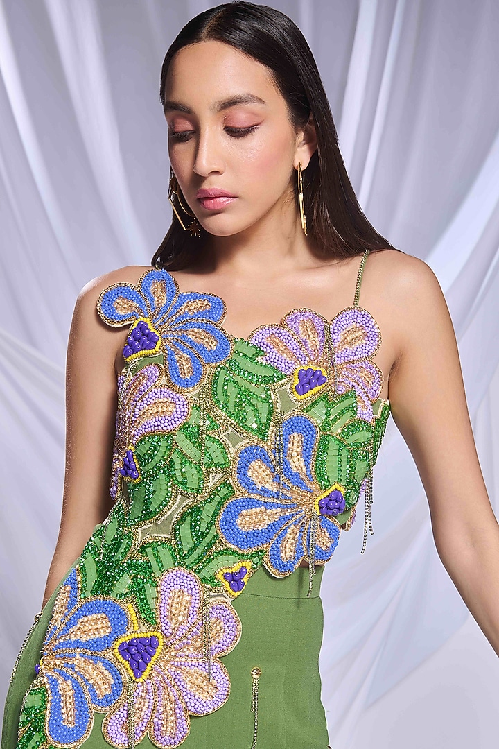Moss Green Georgette Gharara Set by Papa Don't Preach by Shubhika at Pernia's Pop Up Shop
